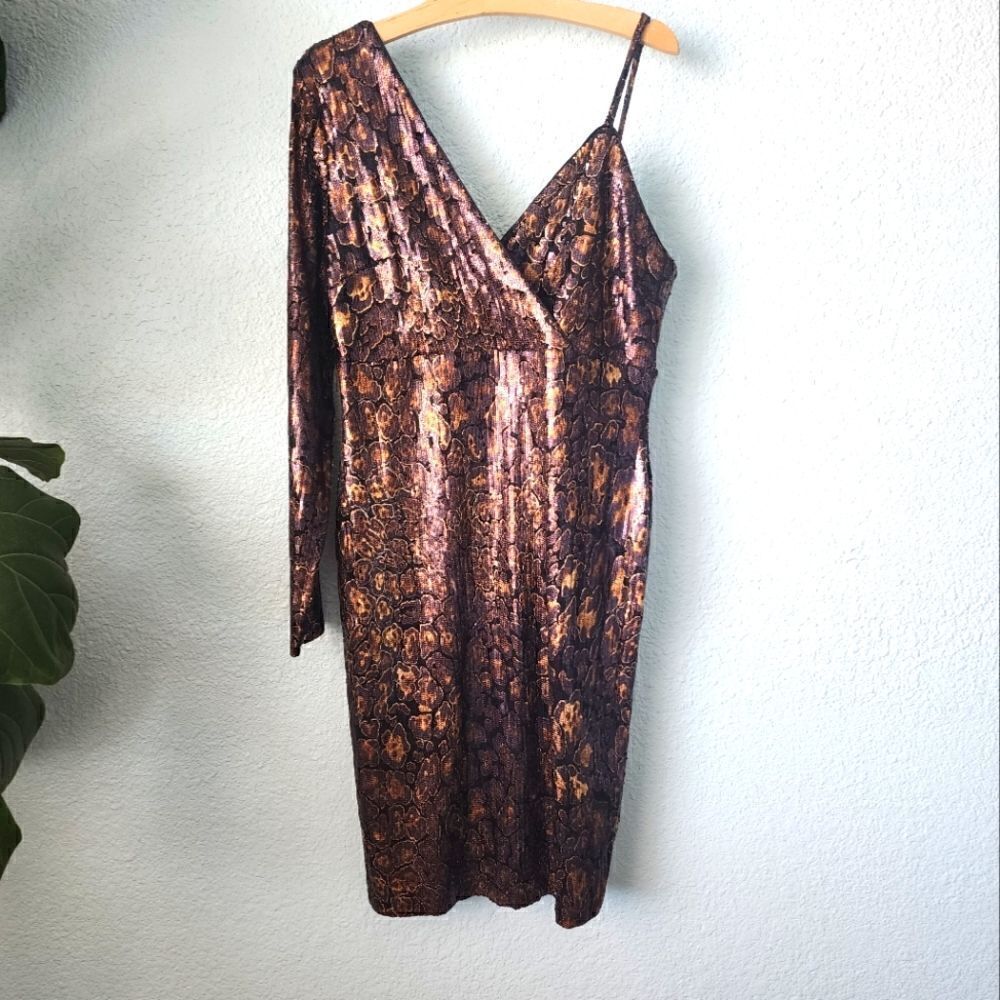 Bailey Blue one shoulder sequins leopard print lined celebrate dress